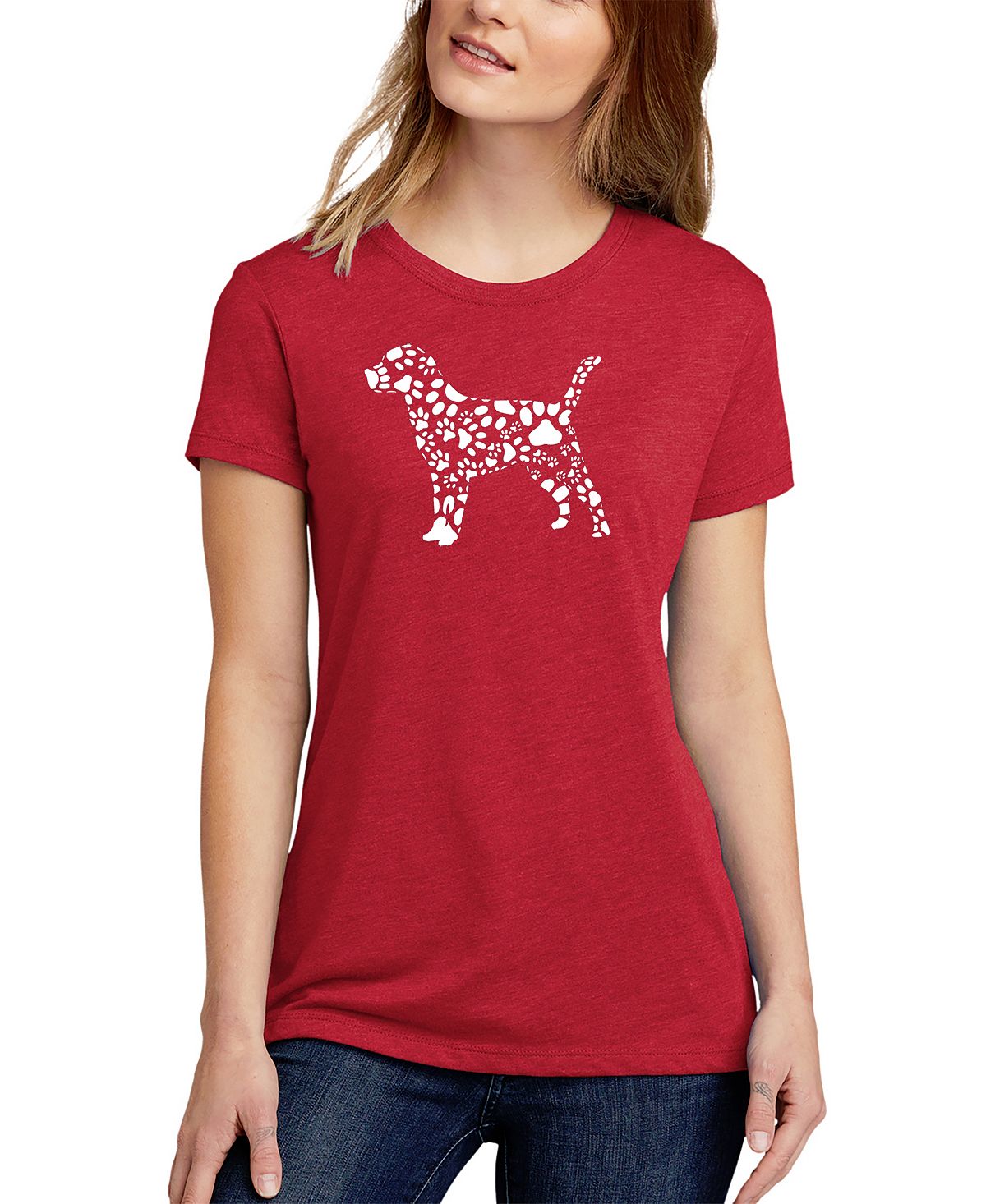 Женская футболка premium blend с принтом собачьей лапы word art LA Pop Art, красный