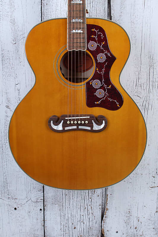 

Акустическая электрогитара Epiphone J-200 Super Jumbo состаренная античная, натуральный глянец