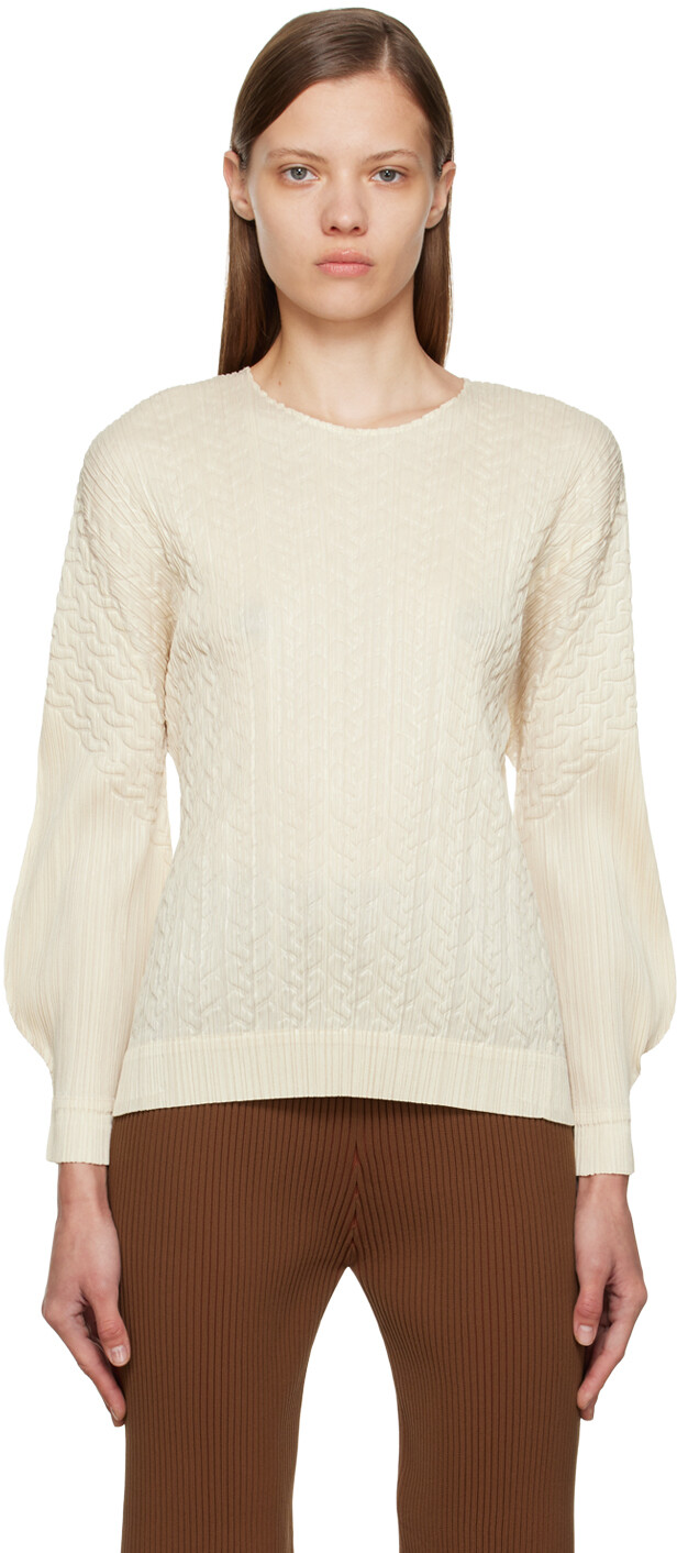 

Бежевый свитер с косой гладью Pleats Please Issey Miyake