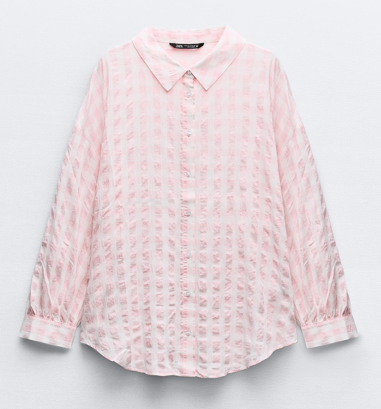Рубашка Zara Oversize Gingham, розовый/белый рубашка zara soft oversize голубой