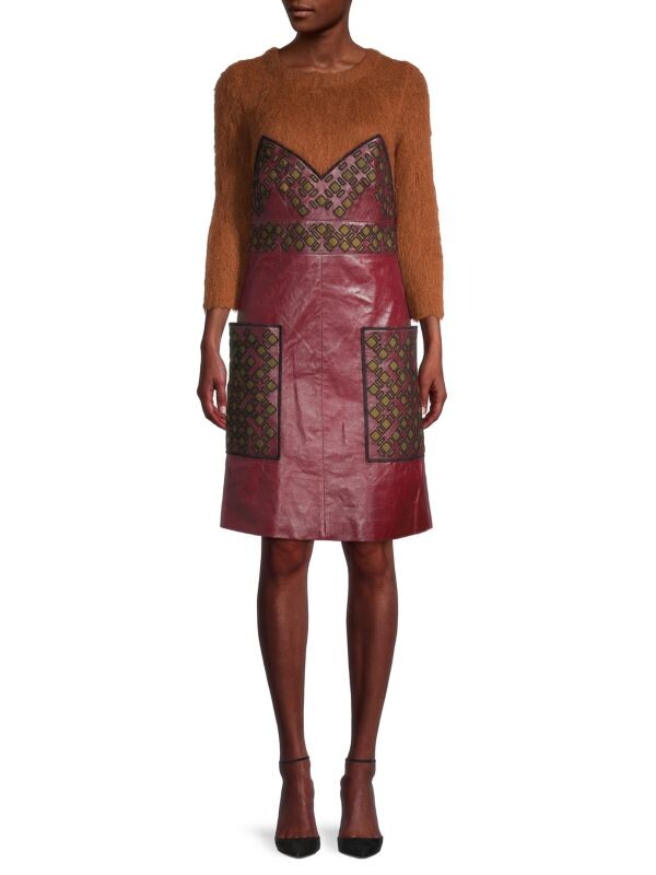 

Платье Bottega Veneta из кожи Ягненка и искусственного меха, красный