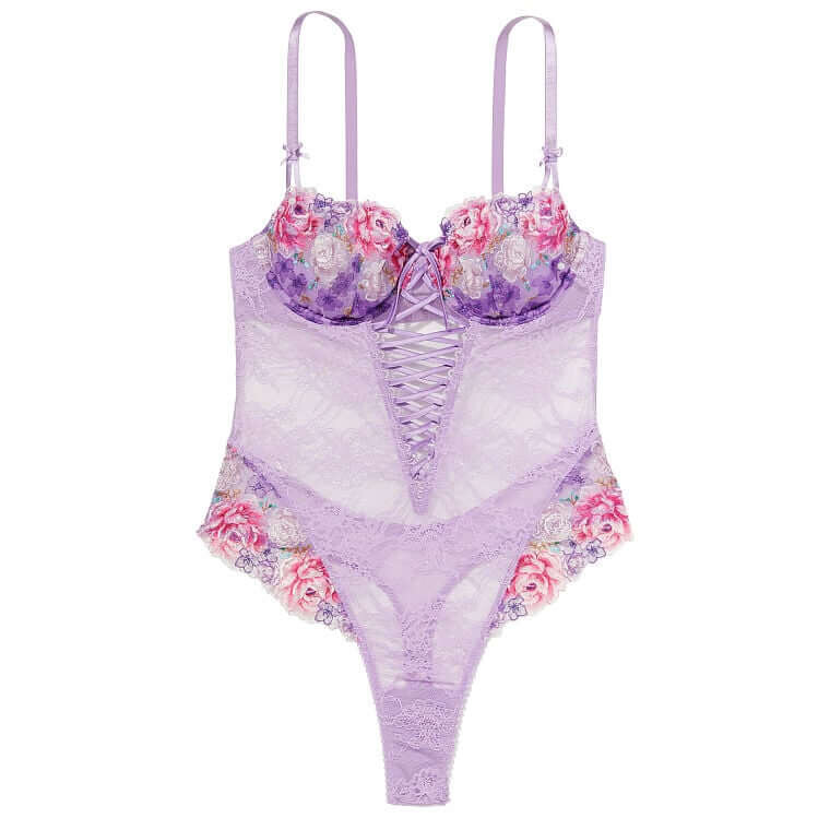 

Боди Victoria's Secret Very Sexy Floral Embroidery Wicked Unlined Lace-Up Teddy, светло-фиолетовый