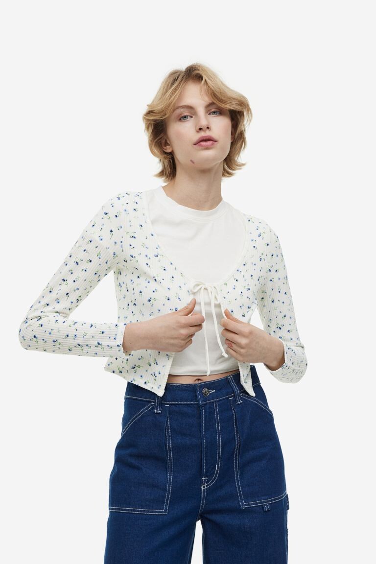 

Кардиган с завязками спереди H&M, белый/цветочный