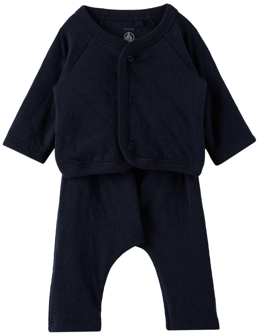 

Детский темно-синий комплект из кардигана и брюк Petit Bateau