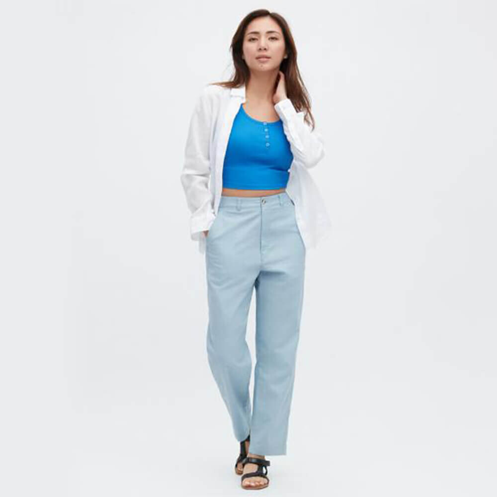 

Брюки Uniqlo Linen Cotton Blend Tapered, голубой, Синий