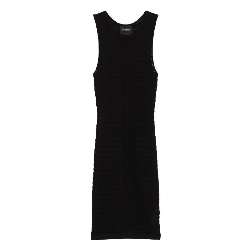 

Платье Bershka Sleeveless Transparent Knit Mini Dress, черный