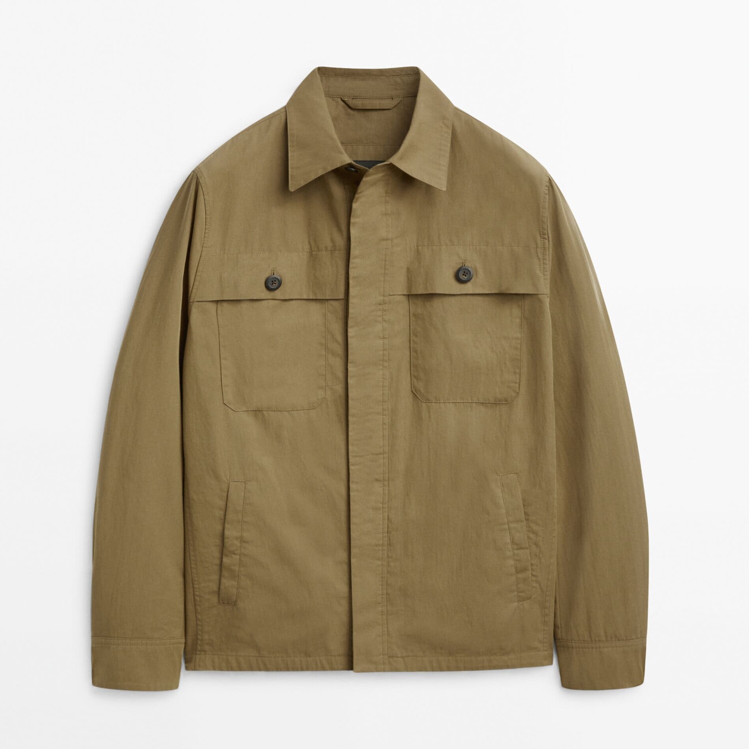 

Куртка-рубашка из хлопка и нейлона с карманами Massimo Dutti, светлый цвет жженого сахара, Коричневый