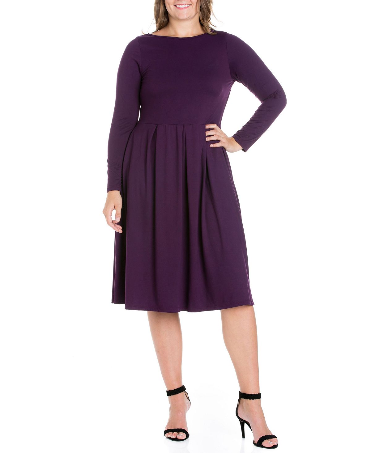 цена Женское облегающее платье миди больших размеров с расклешенной юбкой 24seven Comfort Apparel, фиолетовый