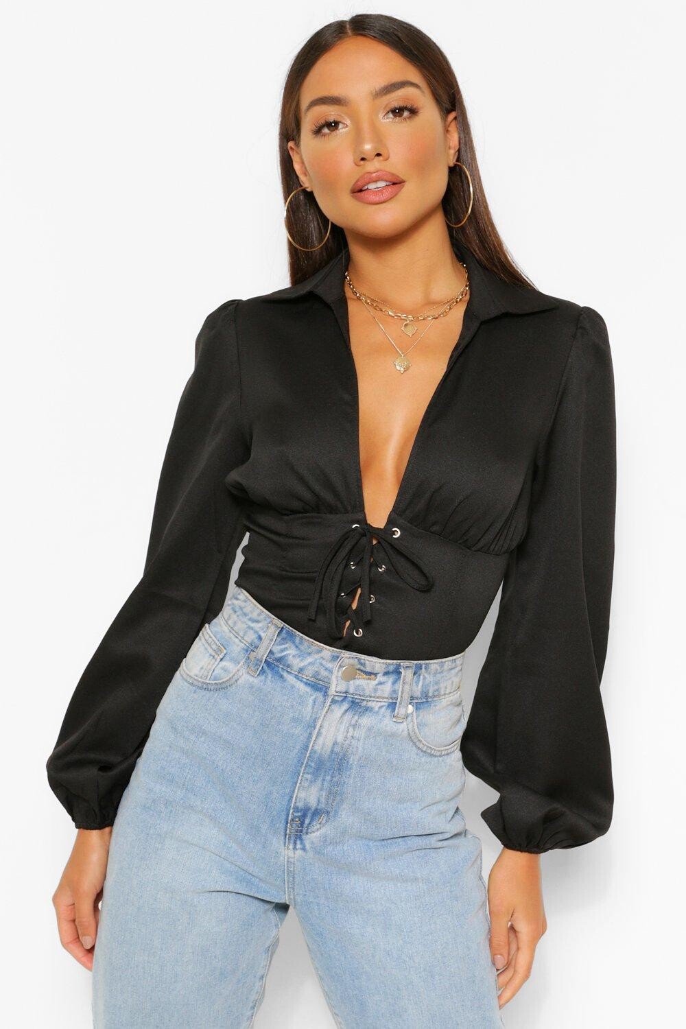 

Тканый корсетовый топ на шнуровке Boohoo, черный