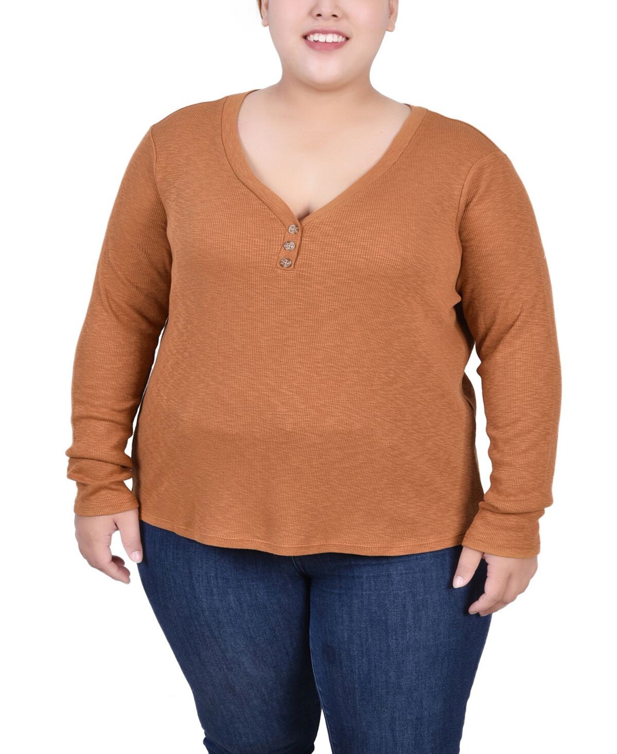 

Плюс размер с длинным рукавом в рубчик henley NY Collection