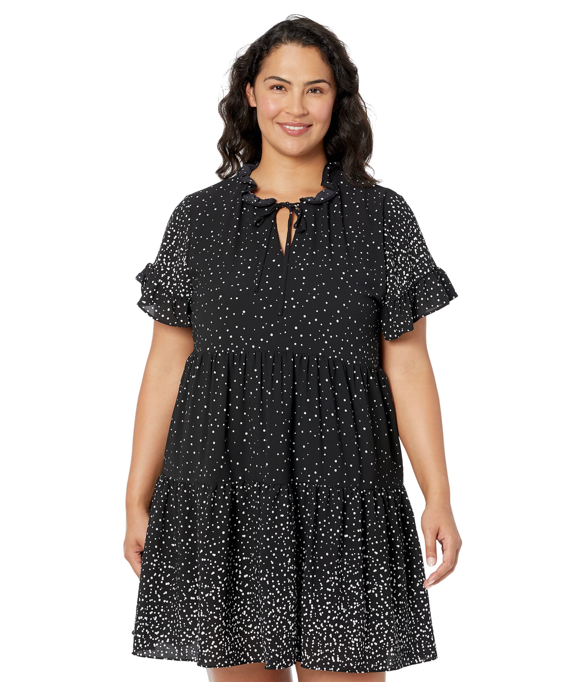 plus size solid sheer ruffle sleeve maxi dresses Платье DKNY, Plus Size Ruffle Neck and Sleeve Dress