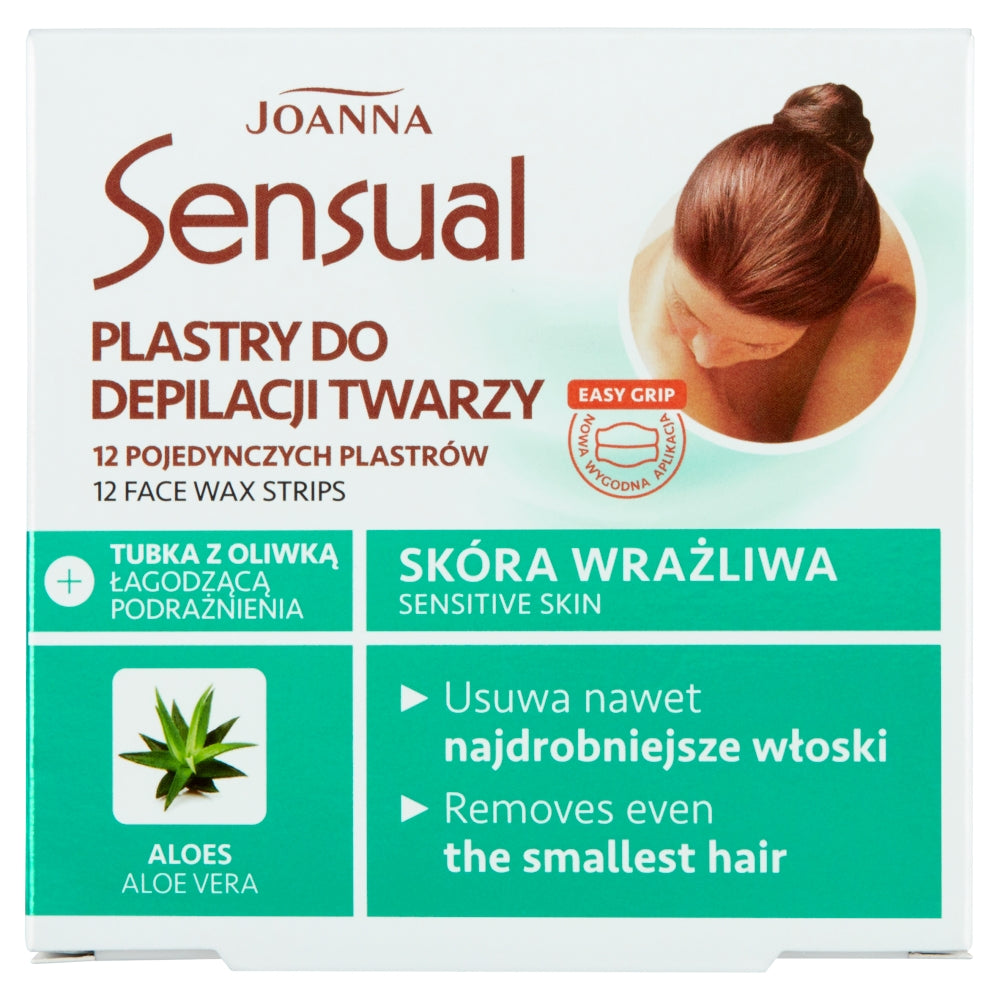 цена Joanna Полоски для депиляции лица Sensual Aloe 12шт + тюбик с успокаивающей оливкой 10мл