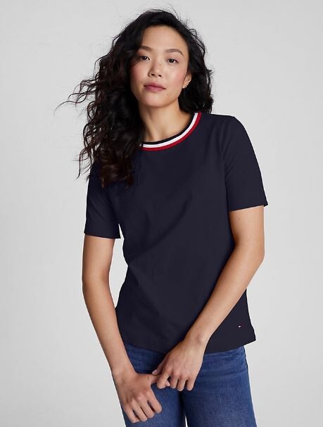 

Футболка с круглым вырезом Tommy Hilfiger Stripe Collar Crewneck, темно-синий