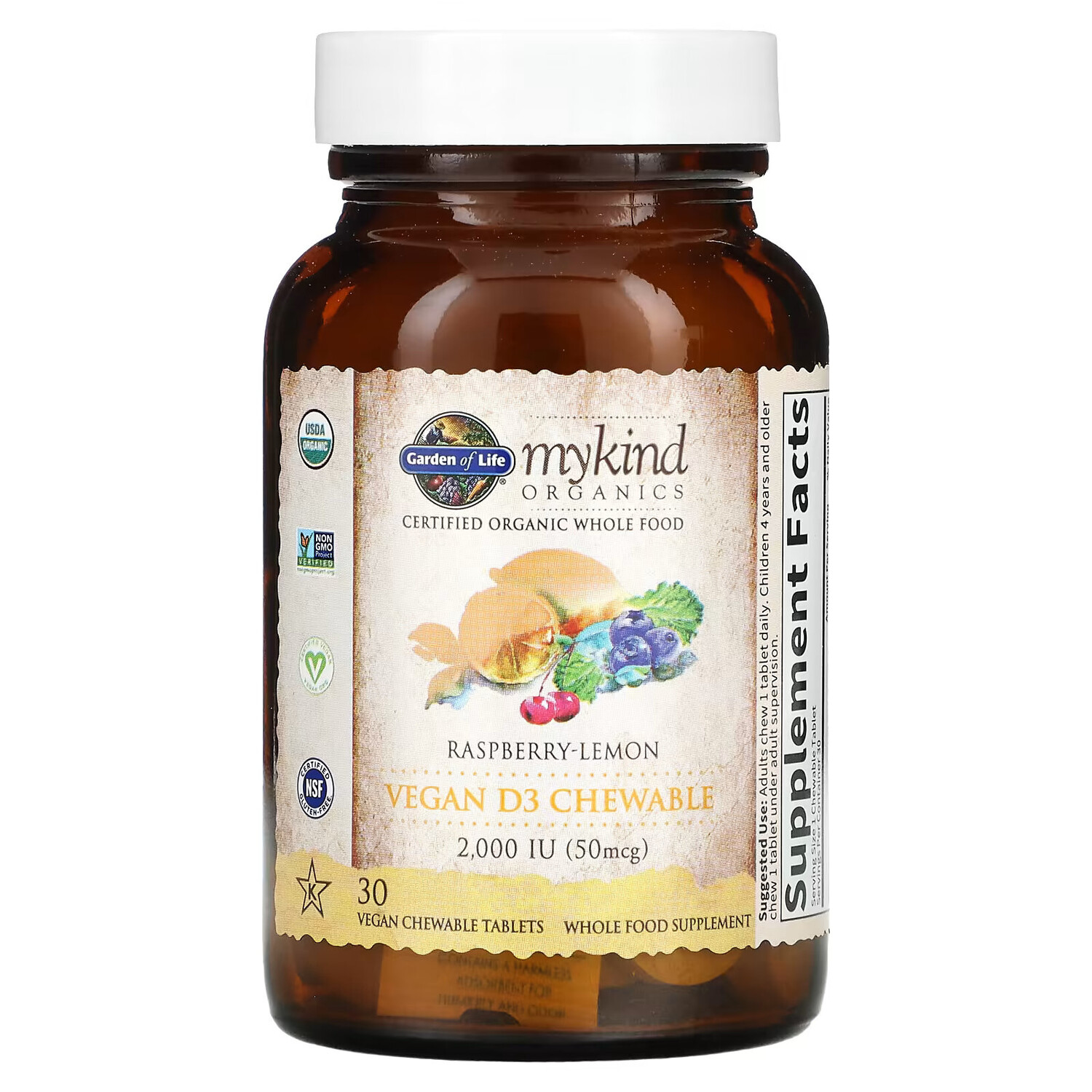 Garden of Life, MyKind Organics, веганский витамин D3, со вкусом малины ...