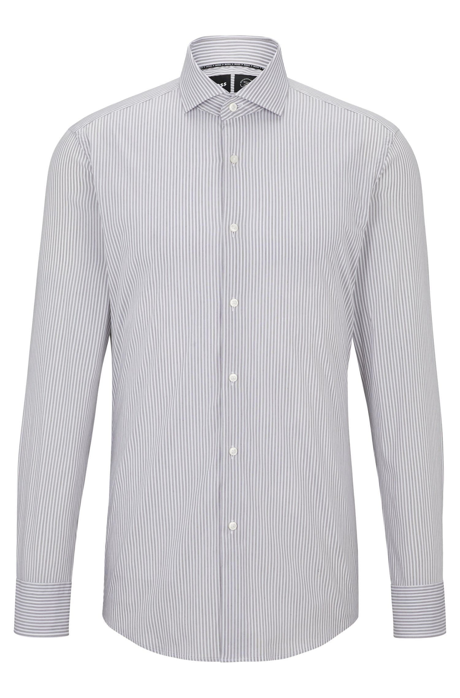 Рубашка Hugo Boss приталенного кроя из функциональной эластичной ткани в полоску, светло-серый