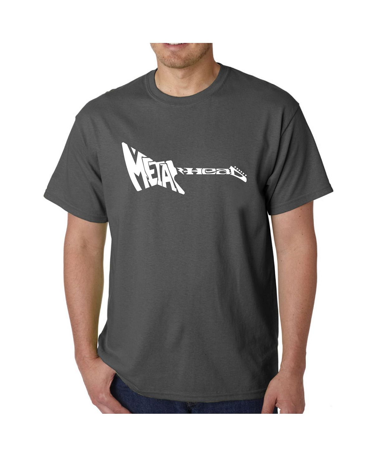 цена Мужская футболка word art - гитара с металлической головкой LA Pop Art, серый