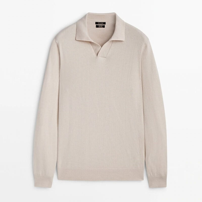 

Свитер-поло Massimo Dutti Wool And Cotton Blend Knit, бежевый