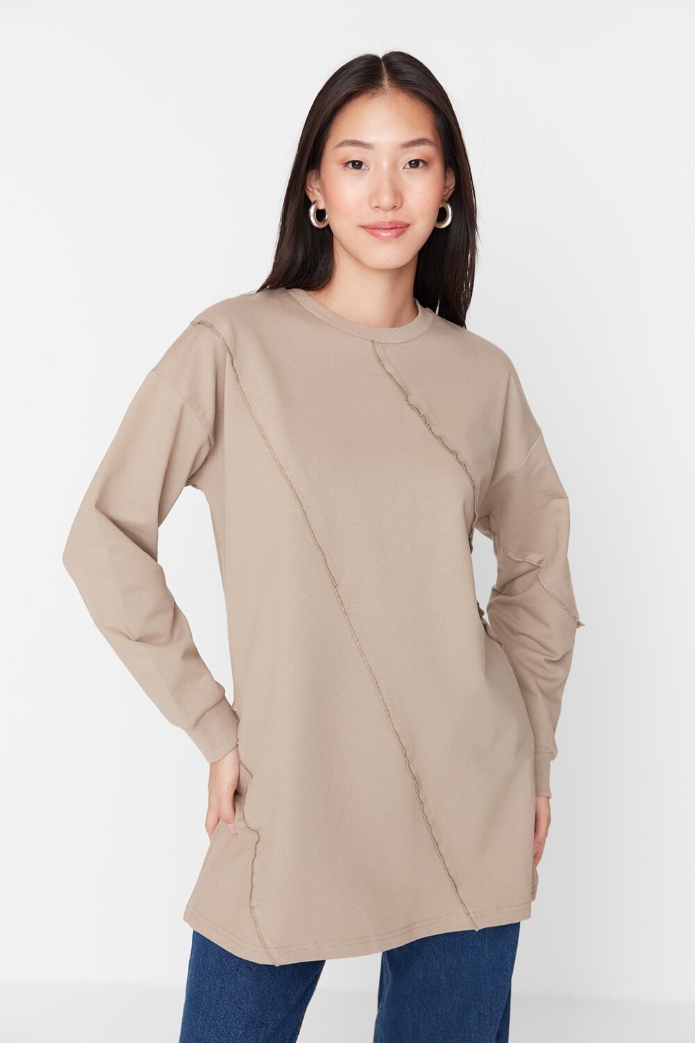 

Туника - Коричневый - Oversize Trendyol Modest, коричневый