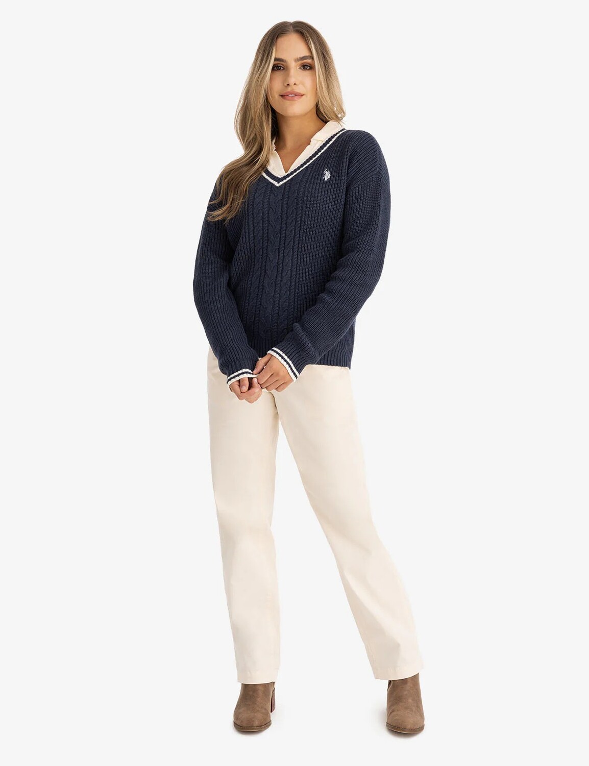 

Свитер U.S. Polo Assn. Tipped Cable V-neck, синий