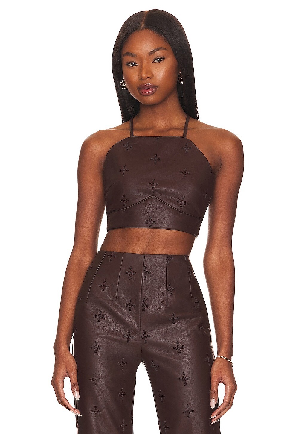

Топ Tularosa Sara Embroidered Faux Leather, коричневый