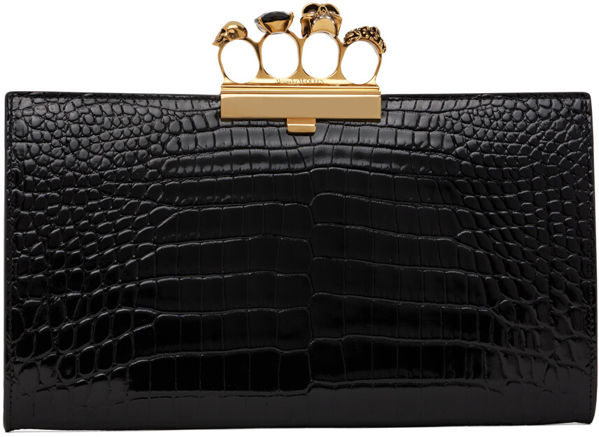 

Черный плоский клатч с драгоценными камнями Alexander McQueen