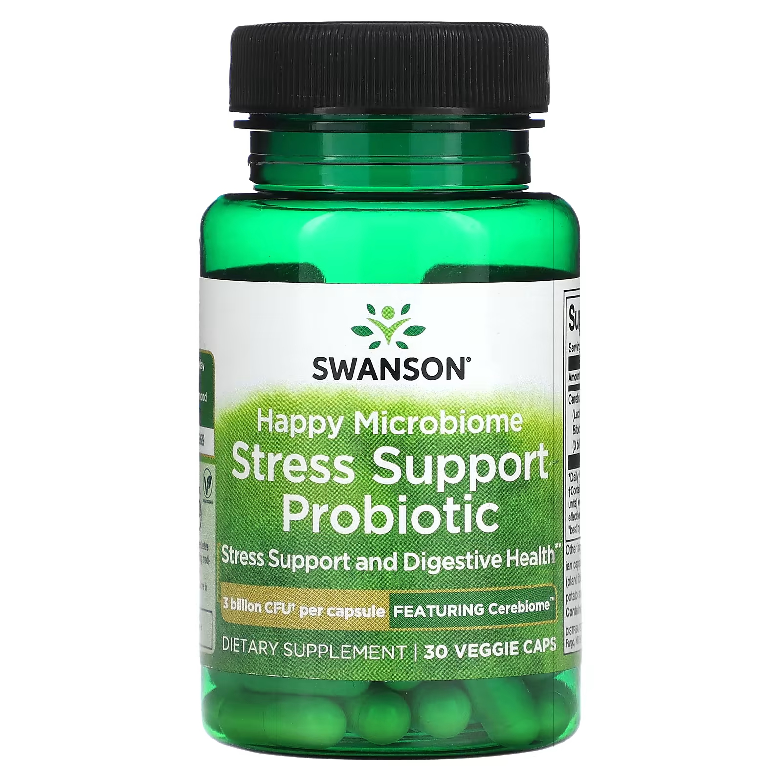 Пищевая добавка Swanson Пробиотик для снятия стресса от Happy Microbiome 3 миллиарда КОЕ, 30 растительных капсул пищевая добавка swanson wio для снятия стресса 30 капсул