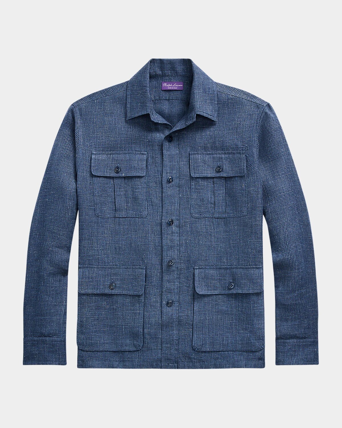 

Мужская льняная рубашка в клетку Glen Ralph Lauren Purple Label, синий