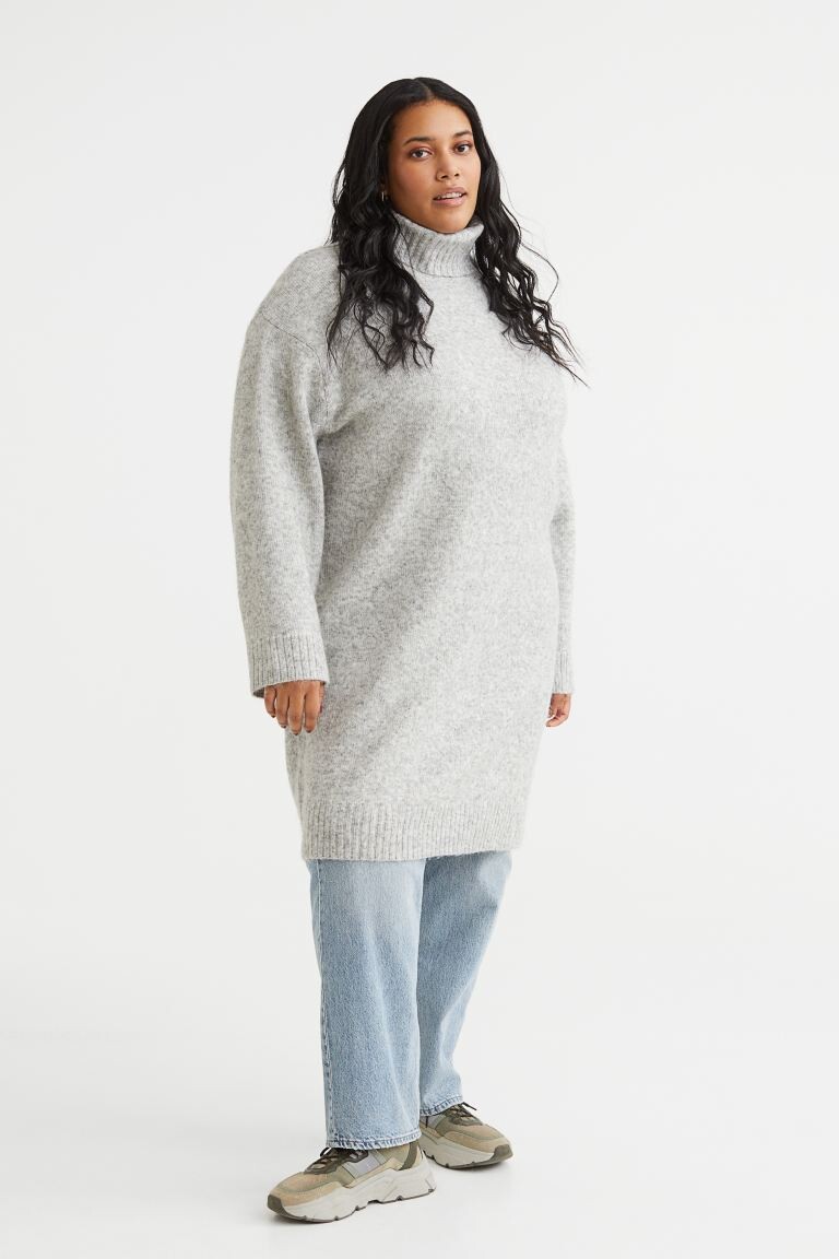 

H&M+ Трикотажное платье, светло-серый меланж