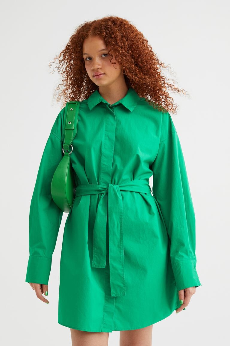 

Платье-рубашка с завязывающимся поясом H&M, зеленый