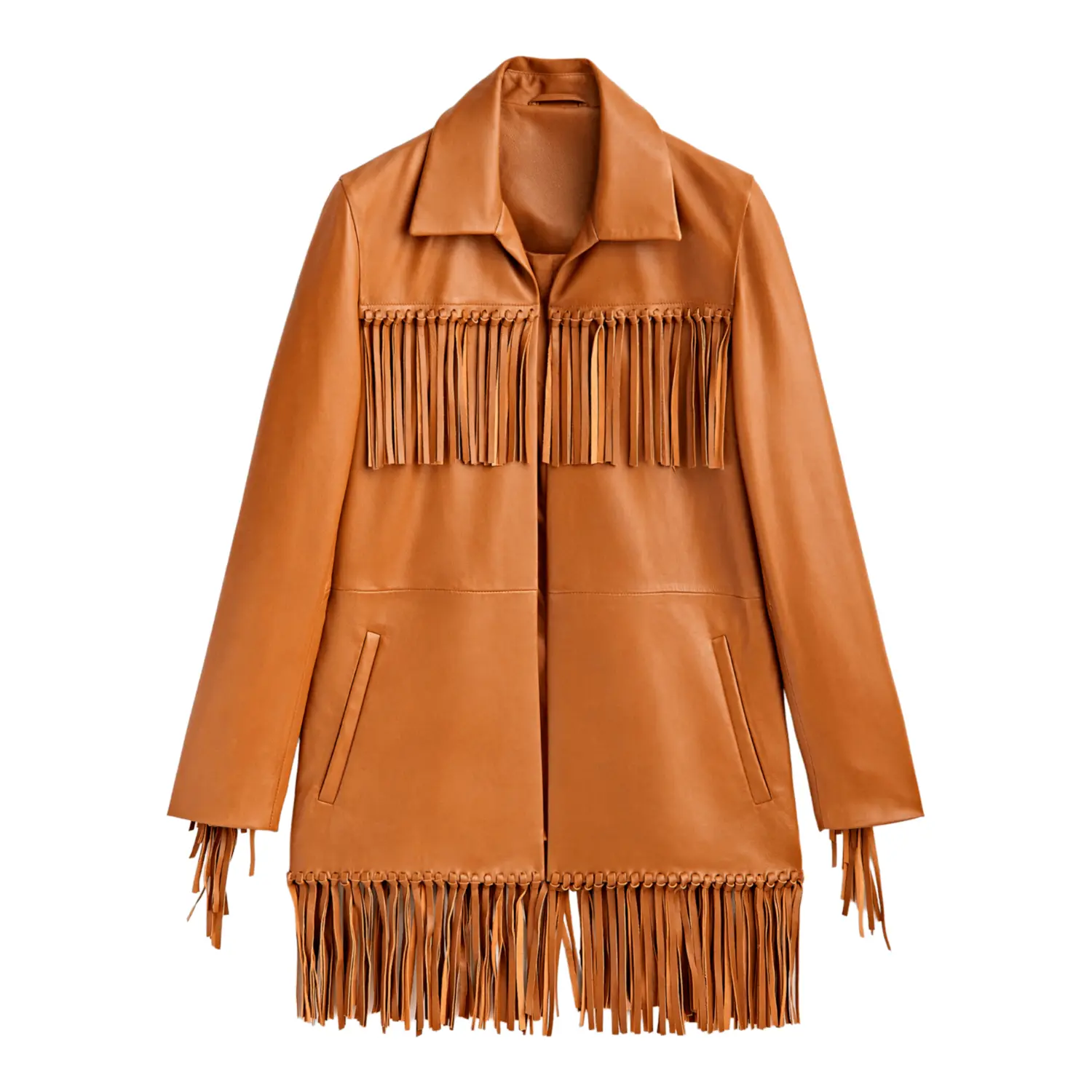 

Куртка Massimo Dutti Leather With Fringing - Studio, коричневый