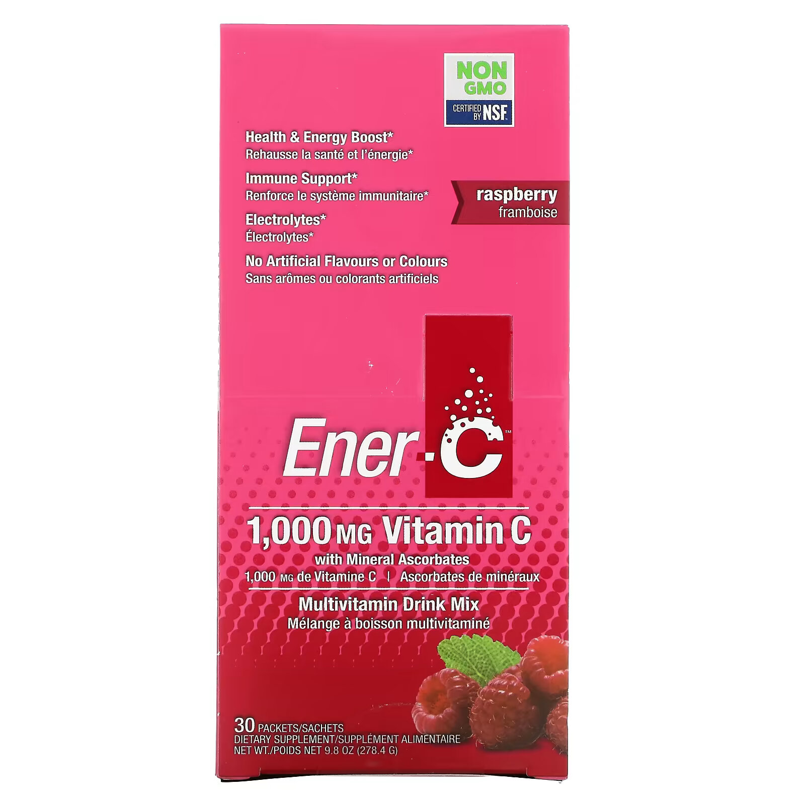 Ener-C, витамин C, смесь для приготовления мультивитаминного напитка со вкусом малины, 30 пакетиков, 277 г (9,8 унции) цена и фото