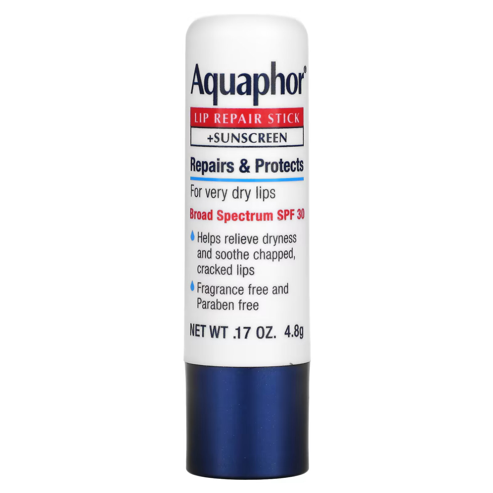 Aquaphor, Стик для восстановления губ + солнцезащитный крем, SPF 30, без отдушек, 4,8 г (0,17 унции) - фото