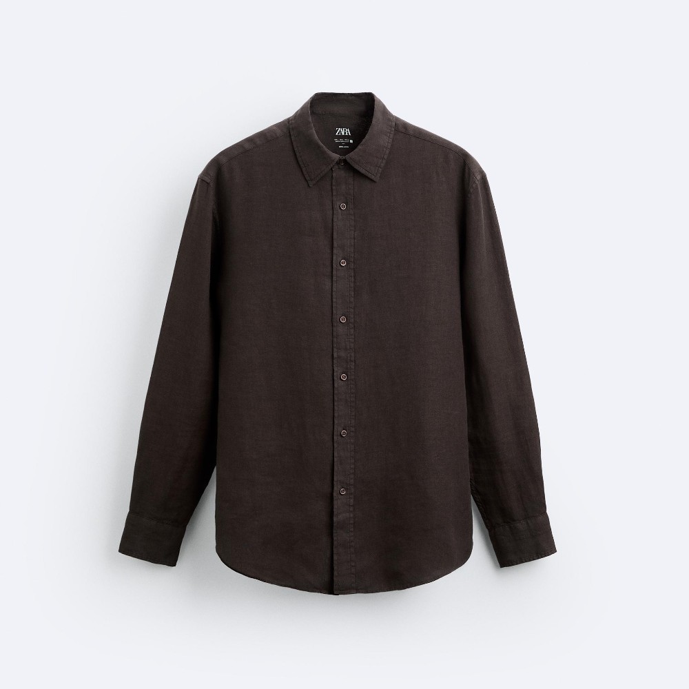 Рубашка Zara 100% Linen, коричневый рубашка zara linen оливковый