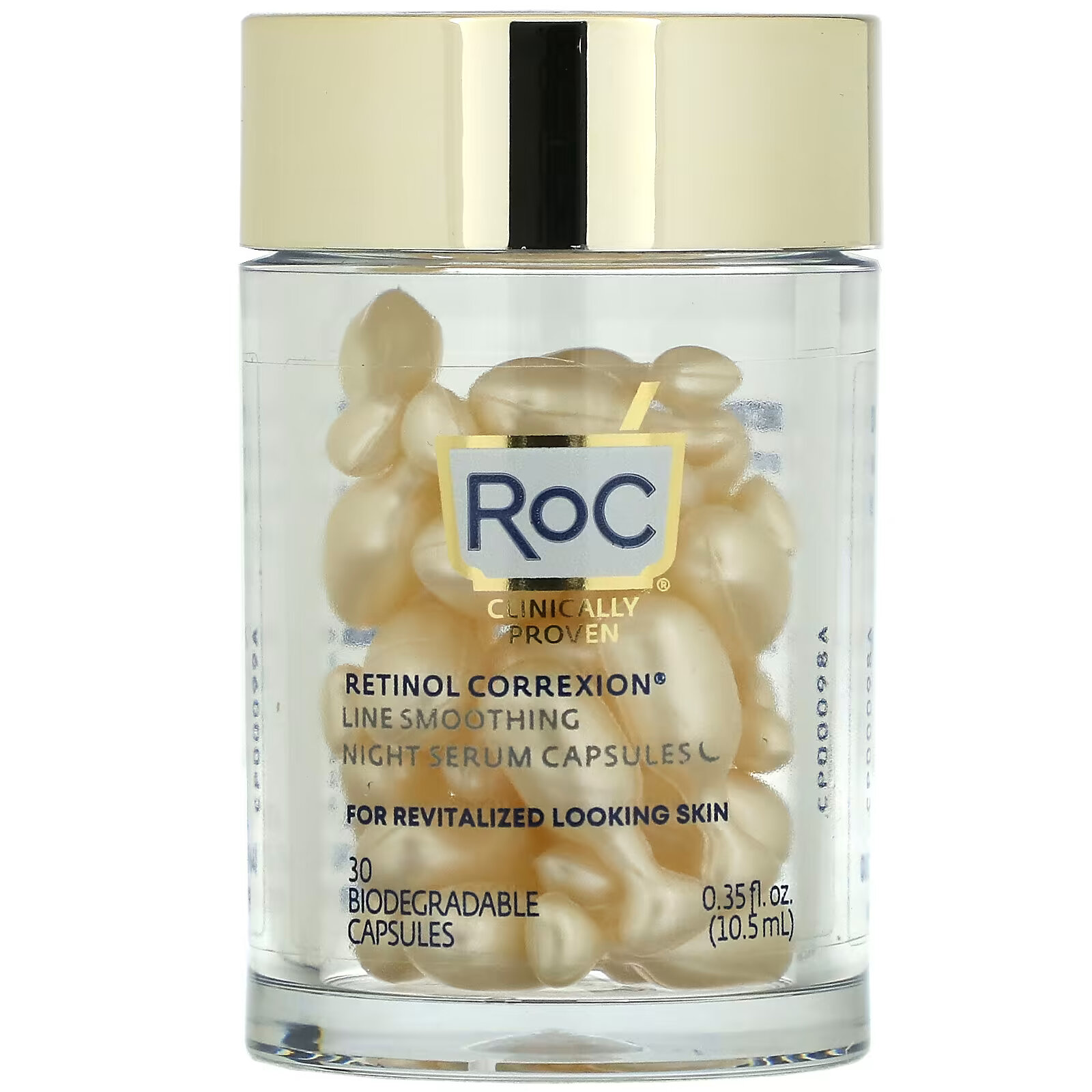 RoC, Разглаживающая ночная сыворотка с ретинолом, 30 биоразлагаемых капсул сыворотка ночная roc retinol correxion line разглаживающая 30 биоразлагаемых капсул