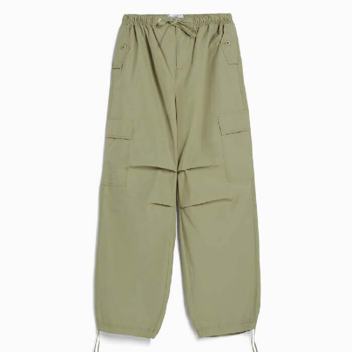 

Брюки Bershka Cotton Cargo Parachute, хаки