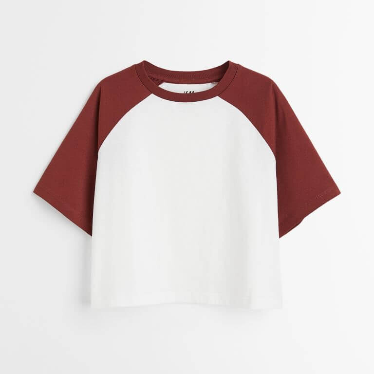 

Короткая футболка из хлопкового трикотажа H&M, коричневый/белый