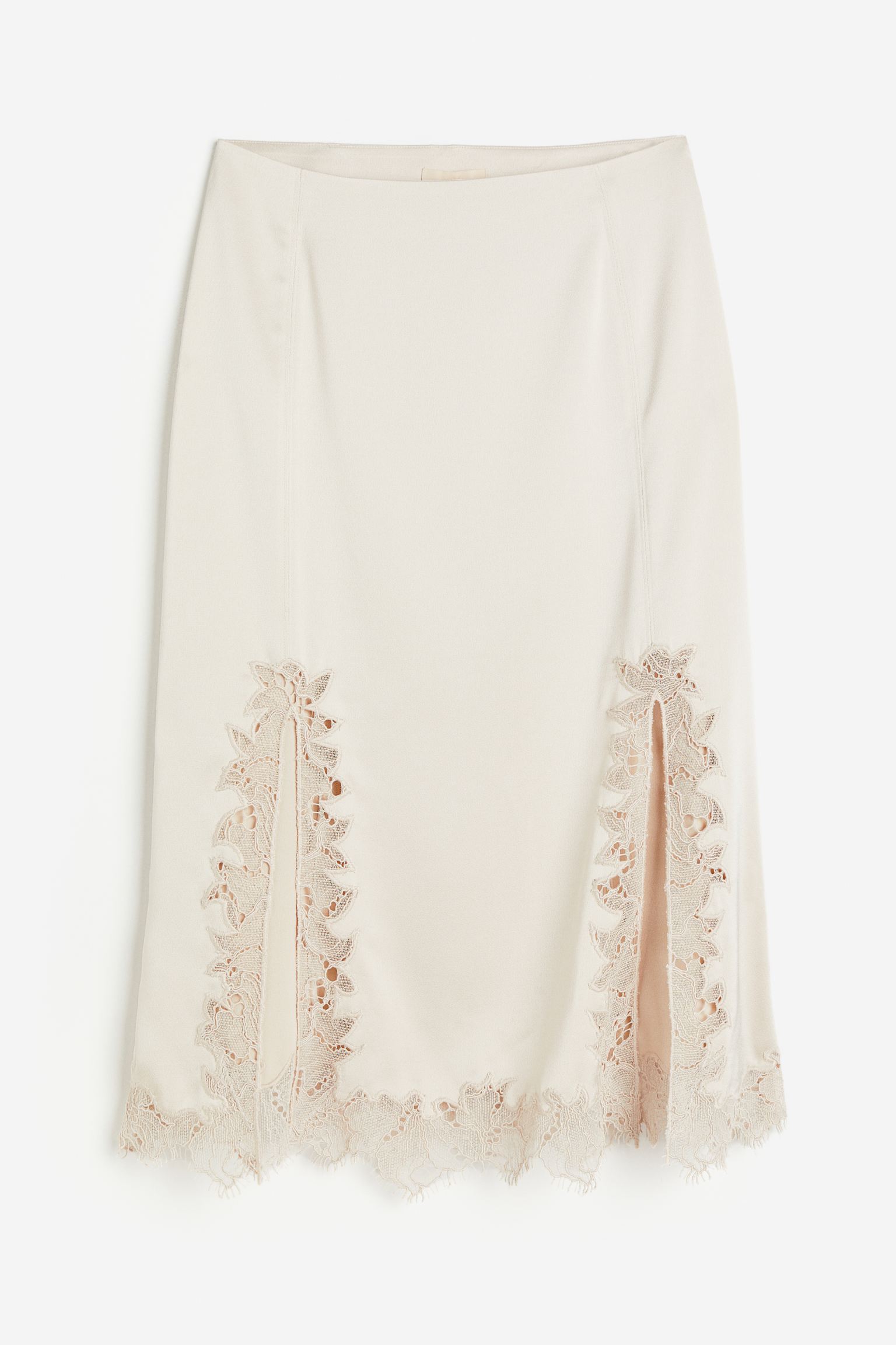 Юбка H&M Lace-trimmed Satin, светло-бежевый