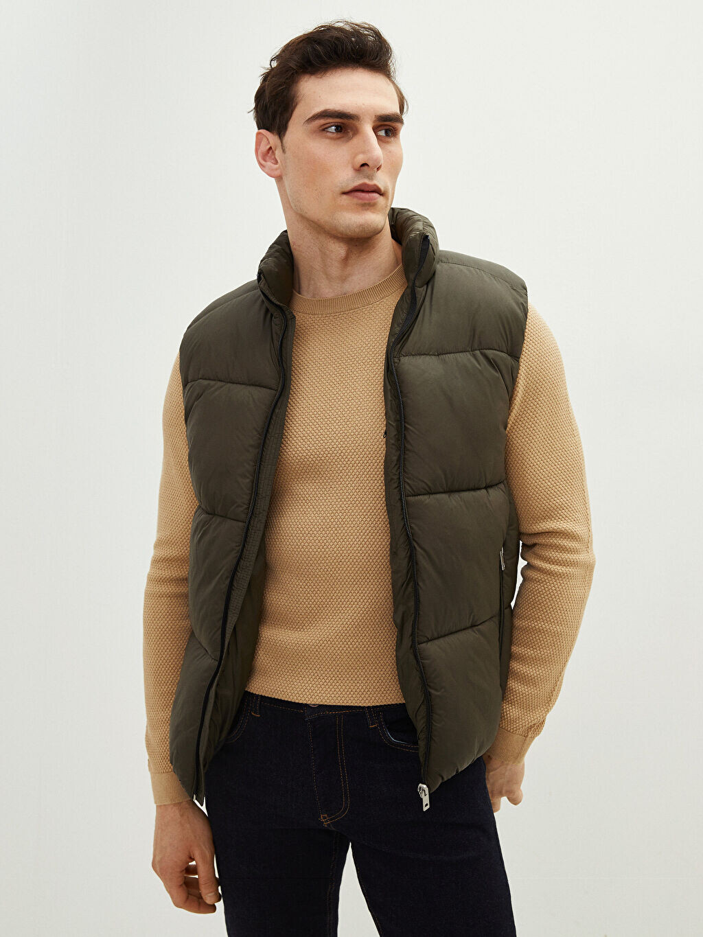 

Толстый мужской жилет Slim Fit с воротником-стойкой LCW Vision, Серый