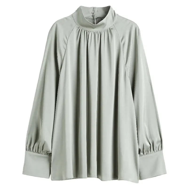 

Блузка H&M Satin with balloon sleeves, зеленый