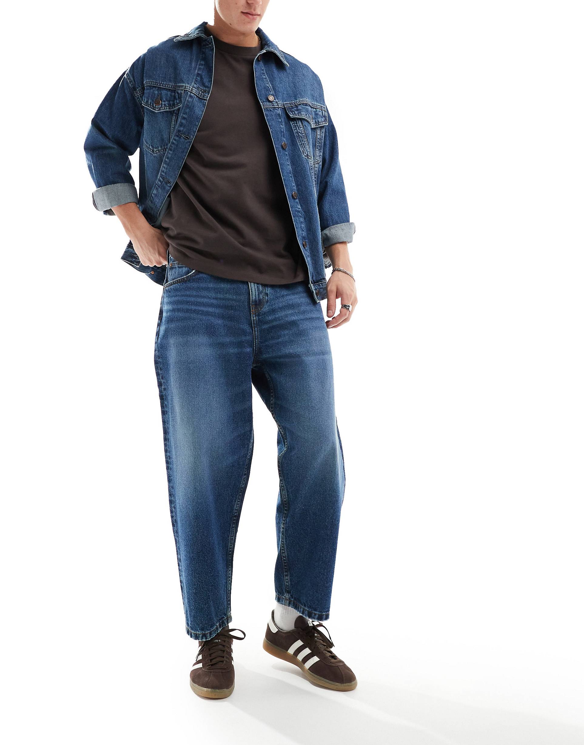 Джинсы Asos Design Oversized Tapered Fit, синий светло синие зауженные джинсы стрейч asos design