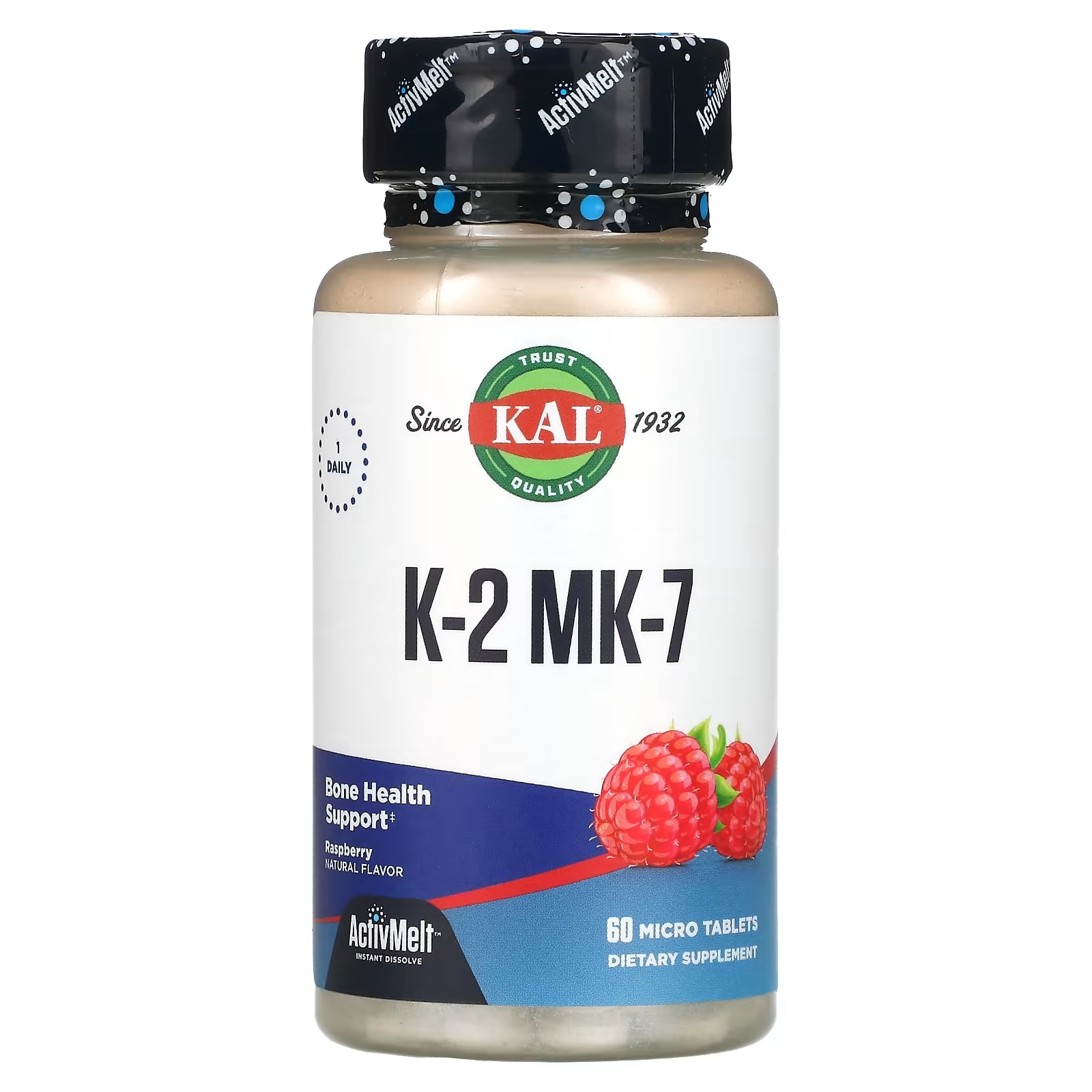 KAL K-2 MK-7 поддержка костей малина, 60 микротаблеток пищевая добавка kal d 3 k 2 малина 60 микротаблеток