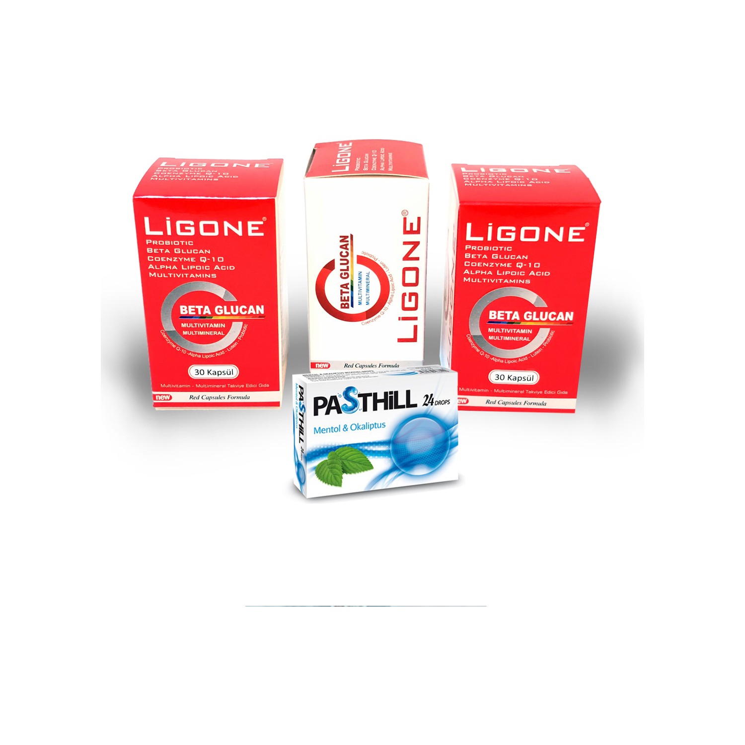 цена Пищевая добавка Ligone Beta-Glucan, 30 капсул + Леденцы от боли в горле LedaPharma Pasthill Menthol & Eucalyptus