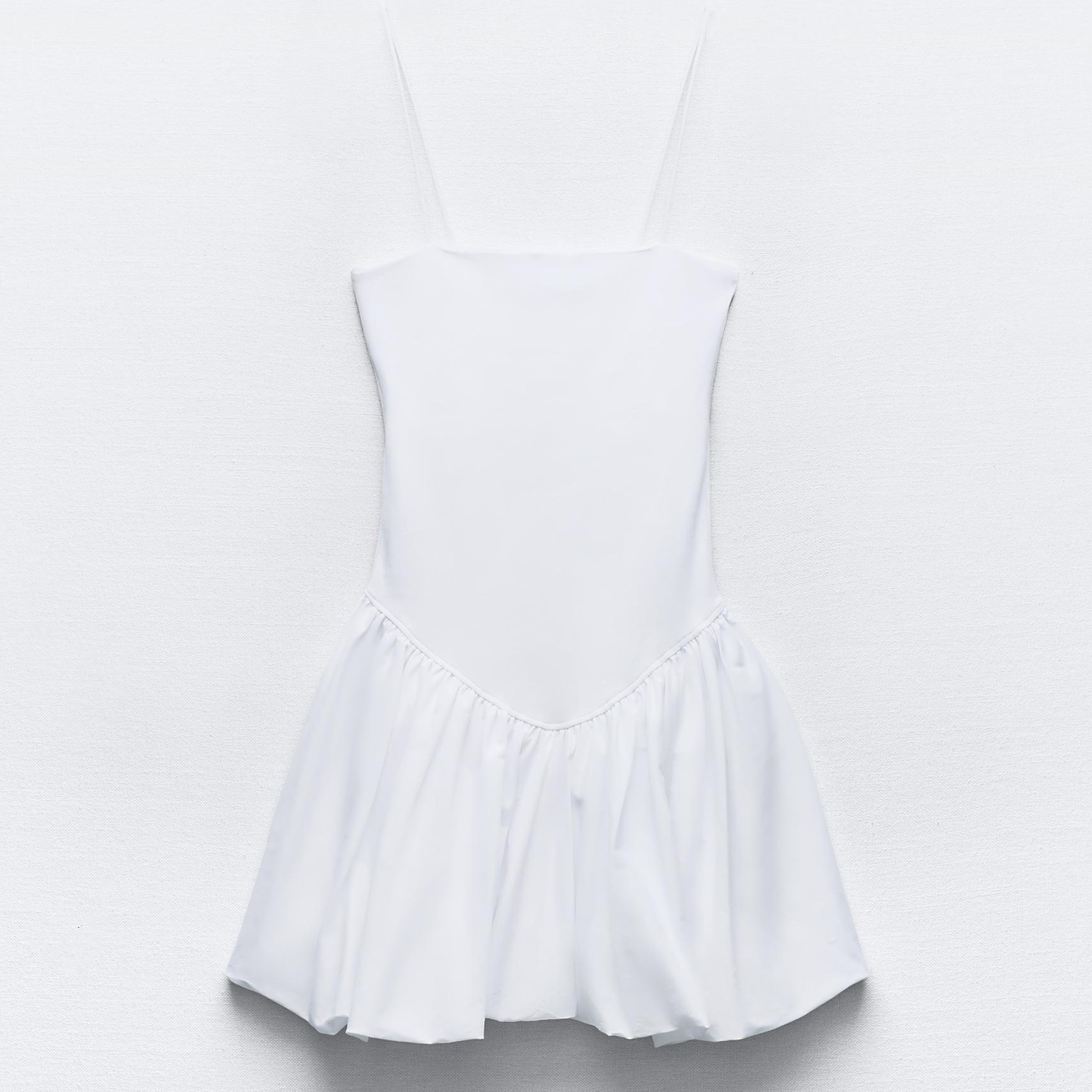 Платье Zara Contrast Ribbed Poplin Puff, белый