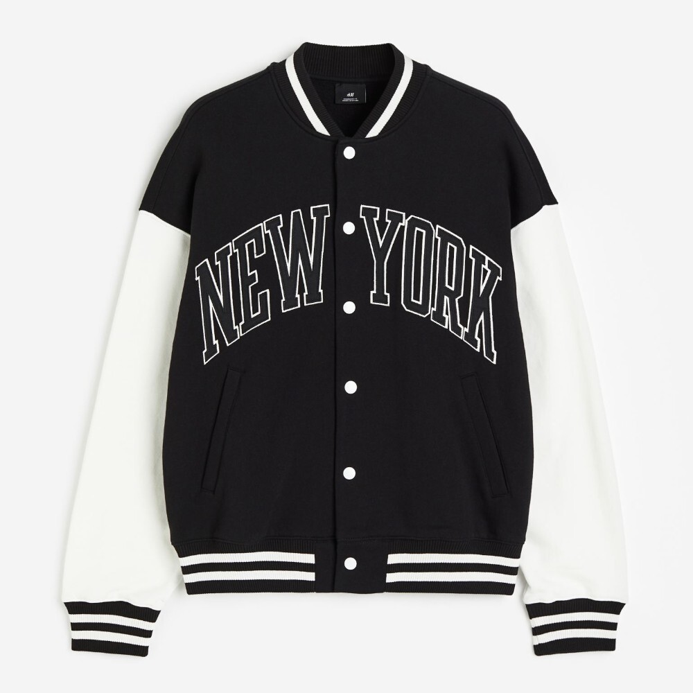 

Бейсбольная куртка H&M Oversized Fit New York, черный