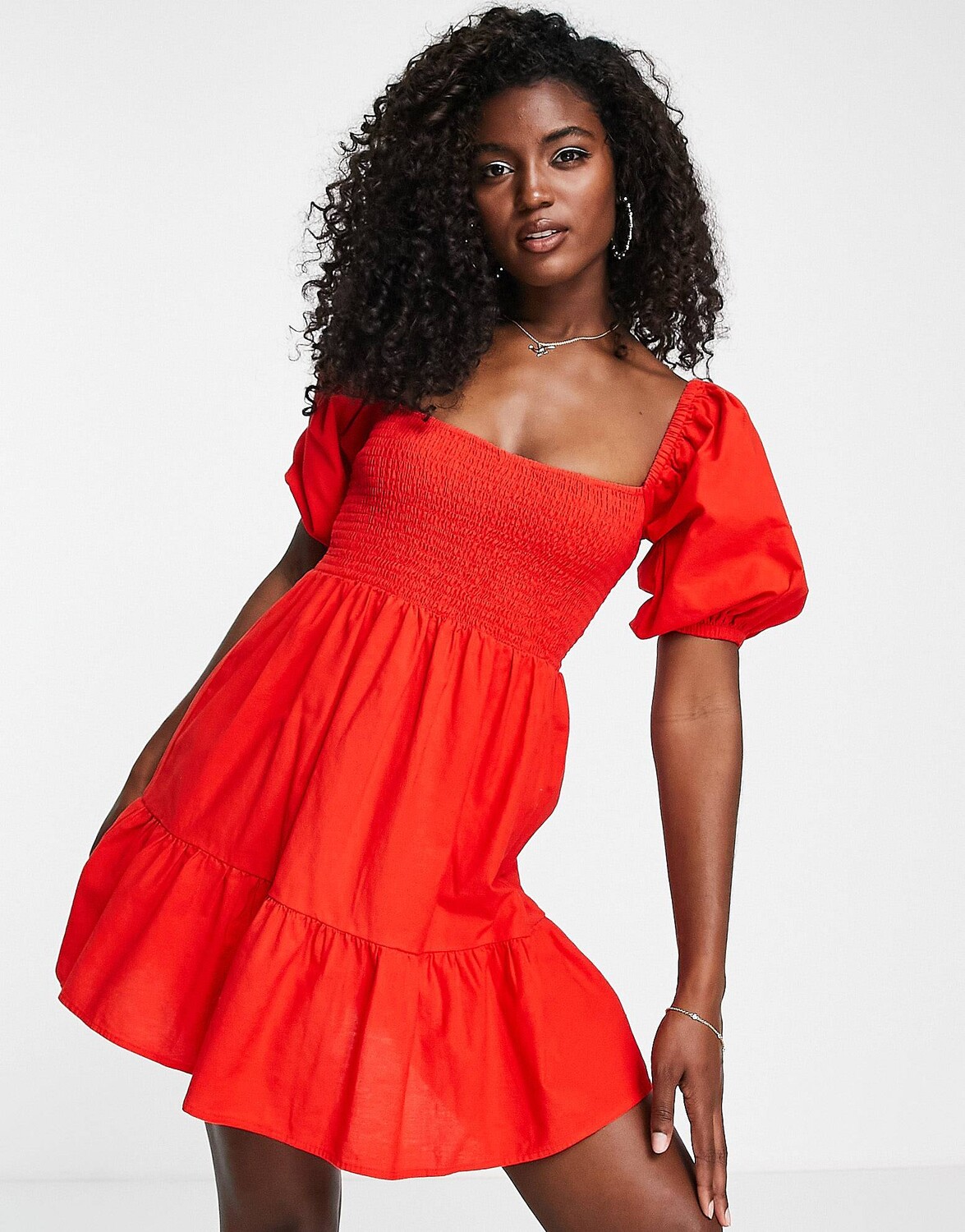 

Красное льняное платье мини со сборками Miss Selfridge