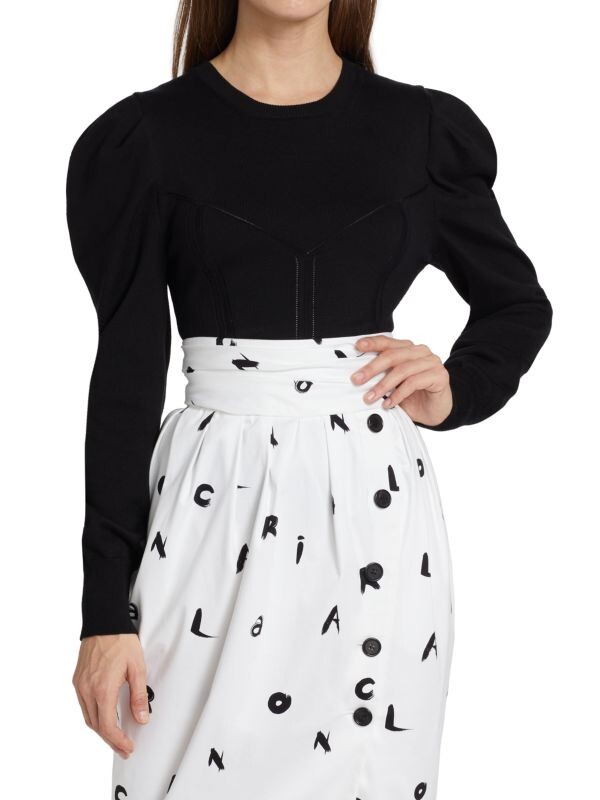 

Корсетный вязаный свитер с пышными рукавами Carolina Herrera Black