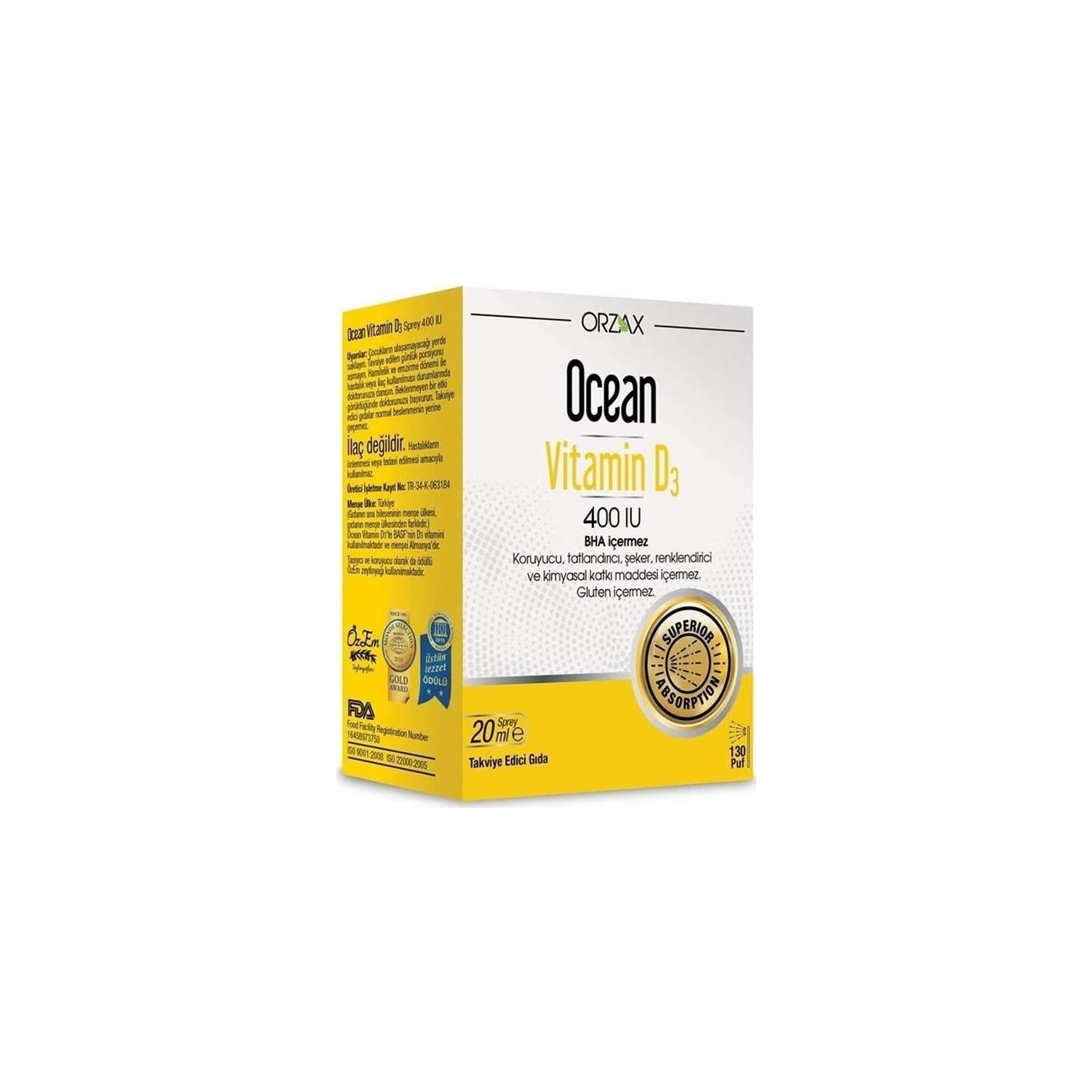 Спрей витамин D3 Orzax Ocean 400 МЕ, 20 мл добавка maxler vitamin d3 180 шт таблетки