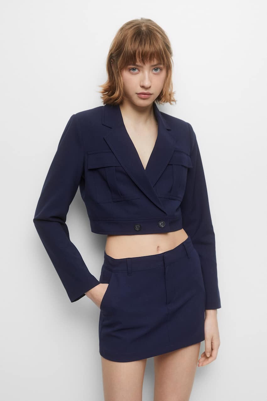 

Мини-юбка из ткани Pull&Bear, военно-морской