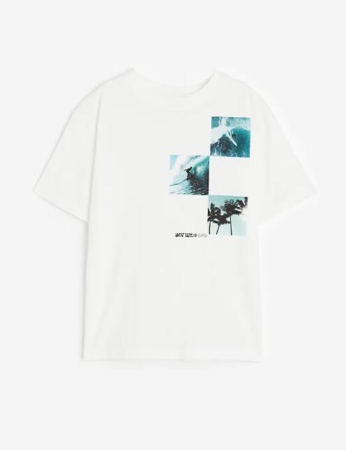 

Футболка с принтом серфер H&M Surf Life Printed Jersey, белый/синий