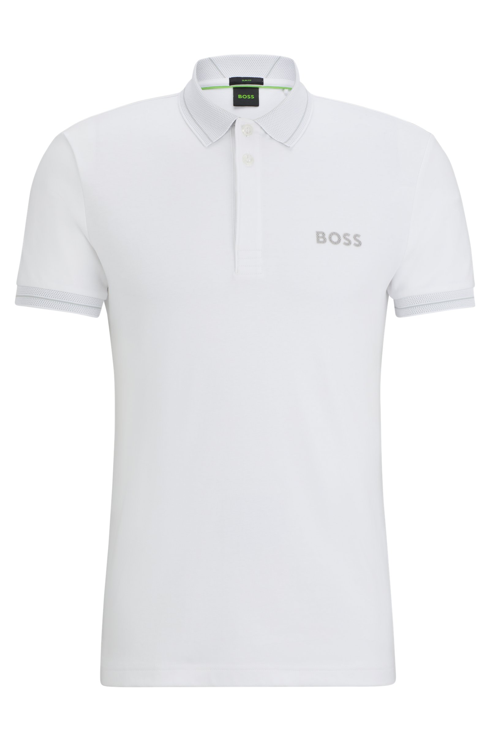 Футболка поло Boss Interlock-cotton Slim-fit With Mesh Logo, белый